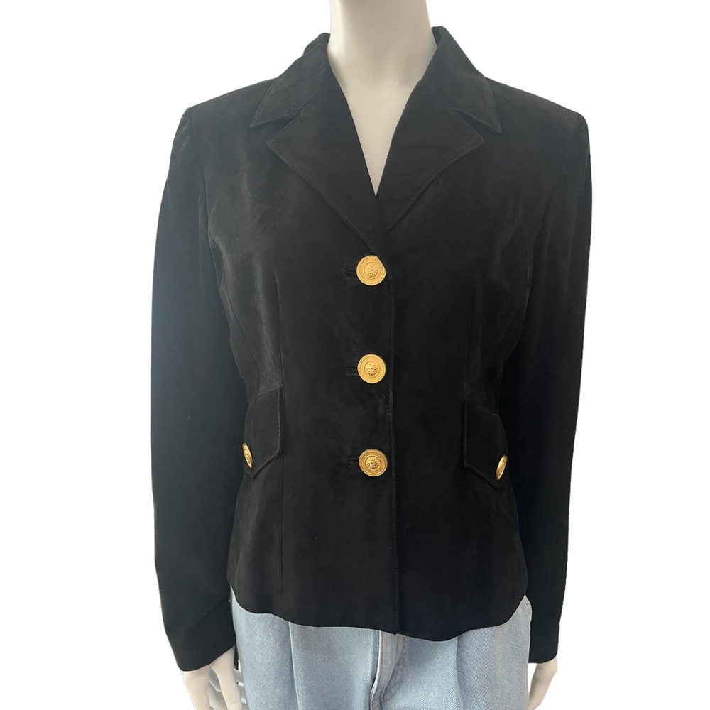 Vintage Danier Black Suede Statement Button Jacket
